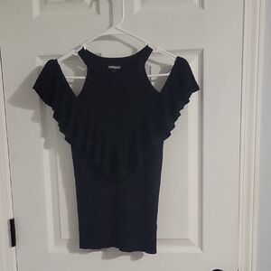 Express Black Ruffle Cold Shoulder Blouse